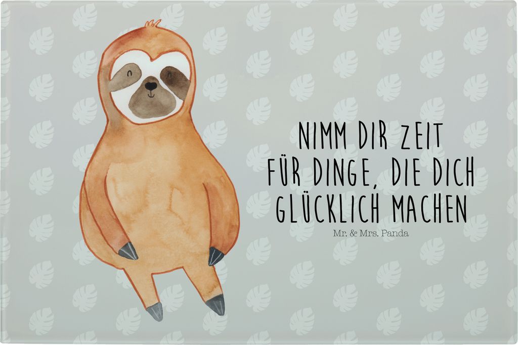Mr. & Mrs. Panda Schneidebrett Faultier Zufrieden - Grau Pastell - Geschenk, vesperbrett, Glück, Hackbrett, Frieden, Lieblingstier, Servierplatte,...