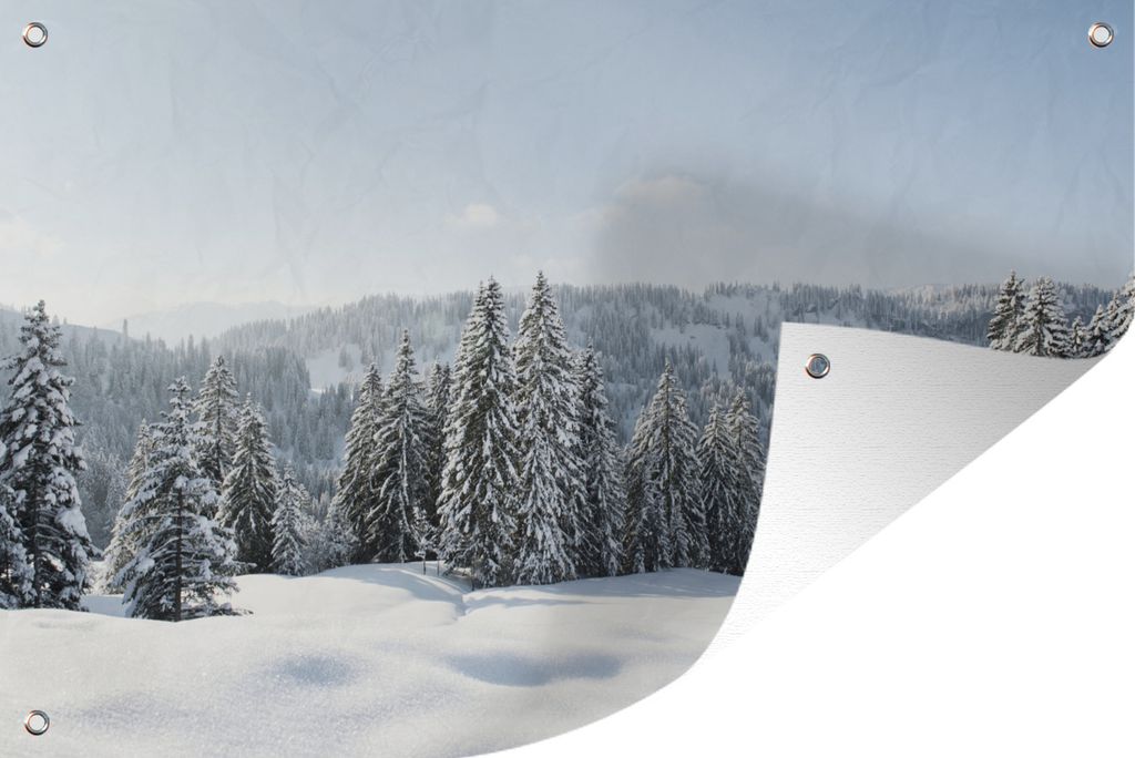 MuchoWow 60x40 cm Outdoor-Poster Gartendeko Sichtschutz Garten Poster für den Garten Eine verschneite Winterlandschaft an einem klaren Tag