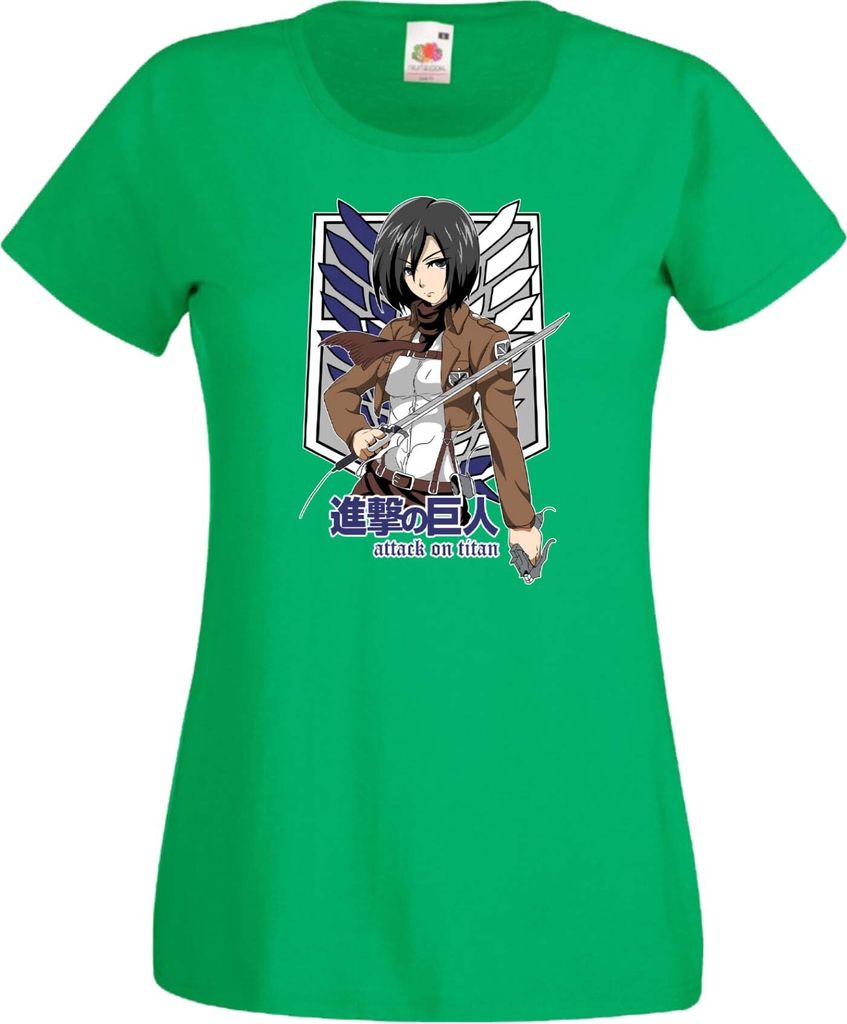 Damen T-Shirt Anime Manga Attack Anime On Titan Mikasa Ackerman 01 Ackerman Mikasa, Lady 2XL / Grün