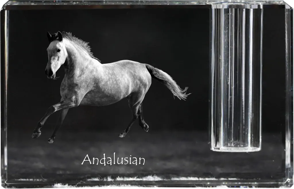 Cavallino andaluso - Portapenne, organizer in cristallo con immagine di cavallo, decorazione da tavolo unica del marchio Art-Dog