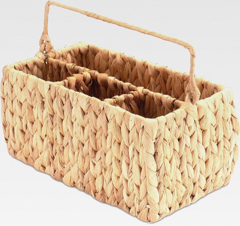 Besteckhalter aus Wasserhyazinthe - Besteckkorb geflochten für den Tisch - Tischbutler für Besteck und Utensilien - mit praktischem Henkel