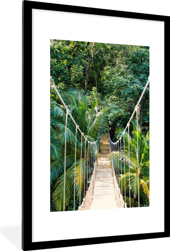 MuchoWow Gerahmtes Poster Dschungel - Palme - Brücke - Natur - Pflanzen 60x90 cm - Poster mit Schwarzem Bilderrahmen Wandposter Rahmen Foto Bild...