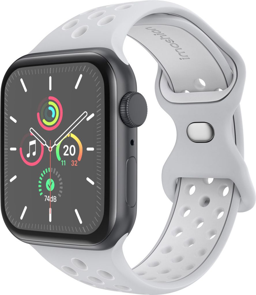 imoshion Silikon Sport+ Armband für Watch Series 1 - 11 / SE / Ultra (44/45/46/49 mm) - Größe S/M - Grey & White