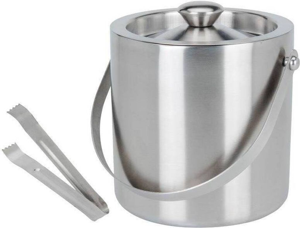 Edelstahl Eisbehälter 2L - Eiskübel Mit Deckel & Zange Für Partys & Bar