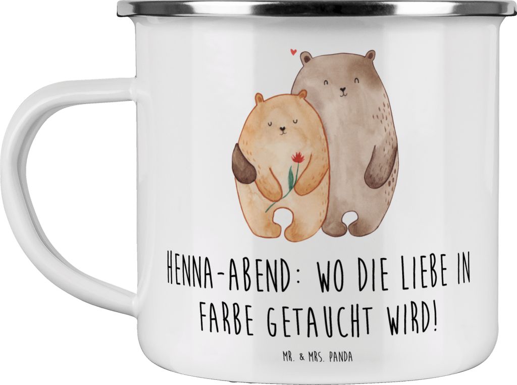 Mr. & Mrs. Panda Emaille Becher Henna-Abend Farbenliebe - Weiß - Geschenk, Kaffeepott, Heiraten, Pott, Familie, Tasse, Campingtasse, Geschenkideen...