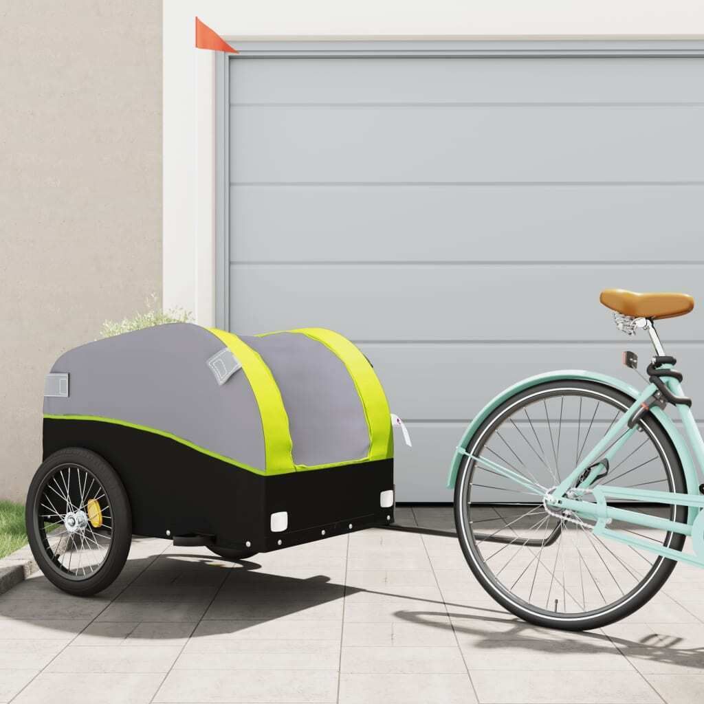 "SALE 2026"Robuste Fahrradanhänger - modernes Design - Transportanhänger - Schwarz und Grün 45 kg Eisen NEU457982 - Fahrradanhänger