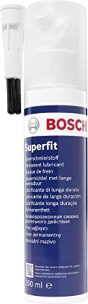 A can of Bosch Superfit lubricant with an attached brush applicator.