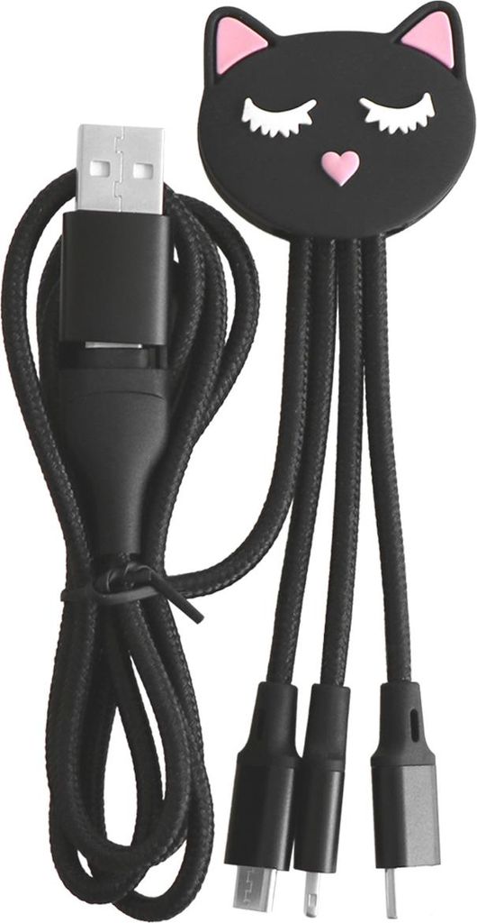 YELLO KOKO, 5 in 1 Andy XXL USB A C/Micro USB und USB C und Lightning-Kabel 1 m Cat, Schwarz