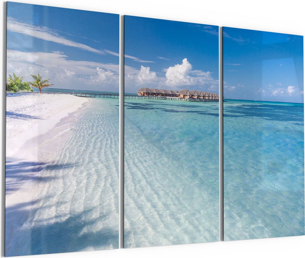 DEQORI Glasbild Echtglas 3x50x100 cm 'Flitterwochen-Paradies' Wandbilder XXL groß