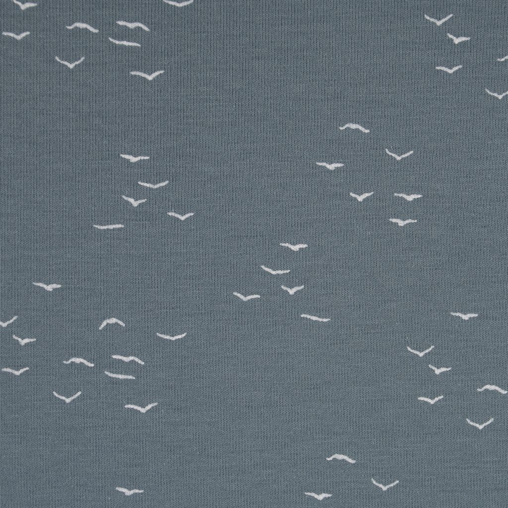 Baumwolljersey Jersey Vögel grafisch rauchblau weiß 1,50m Breite