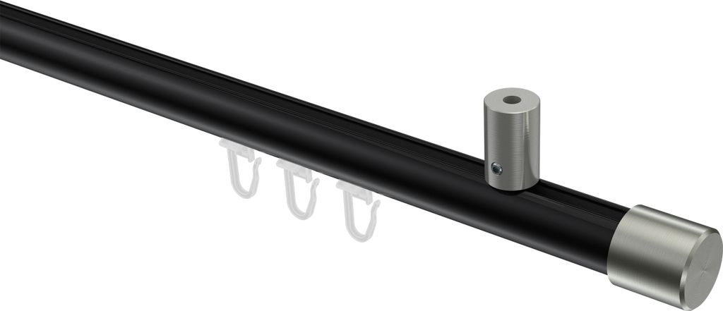 Interdeco Innenlaufstange / Gardinenstange mit Innenlauf Schwarz / Edelstahl-Optik, Typ Sonius Santo (Kappe) Deckenmontage, 20 mm Ø 1-läufig, 160 cm