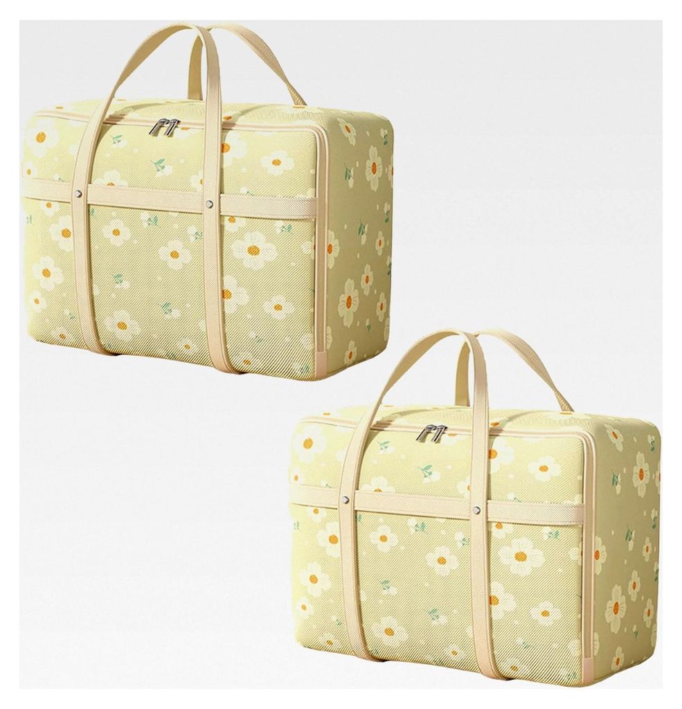 Aufbewahrungstaschen für Bettdecken, 2 Stück, Feuchtigkeitsbeständig, Geeignet für Bettdecken und Kleidung, 70x51x31 cm, Weiß mit grauen Akzenten