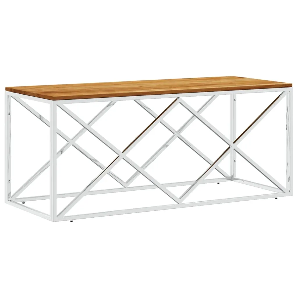 Tavolino SYFAX Legno Massiccio Acacia e Acciaio Inox: Alta Durata