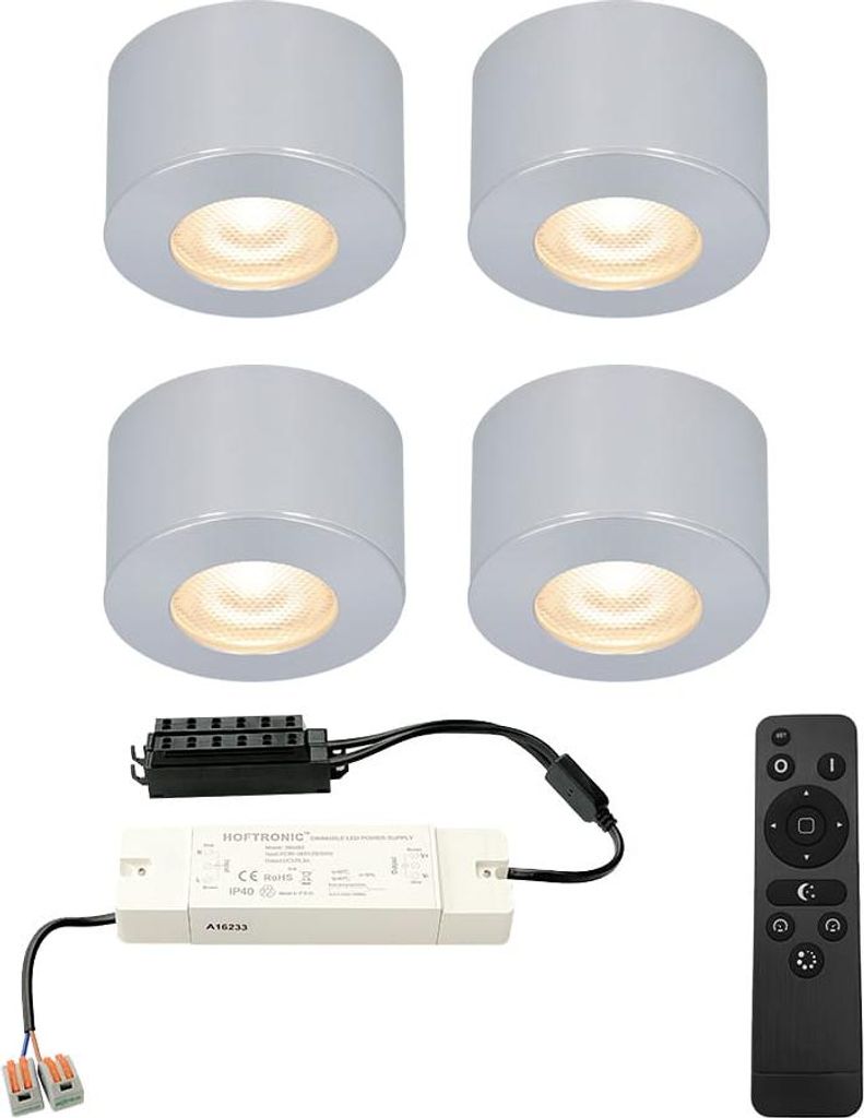 hoftronic LED Aufbaustrahler Navarra 12V 3W 200lm Dimmbar 2700K IP44 Silber