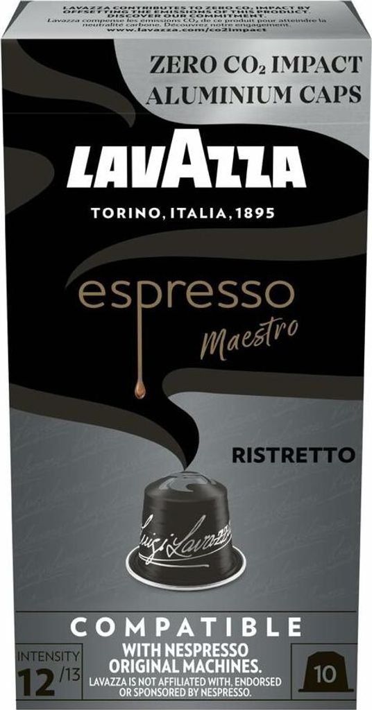 Lavazza Espresso Maestro Ristretto, Kaffeekapsel, Ristretto, Dunkle Röstung, Nespresso, 12/13, Schwarz, Silber