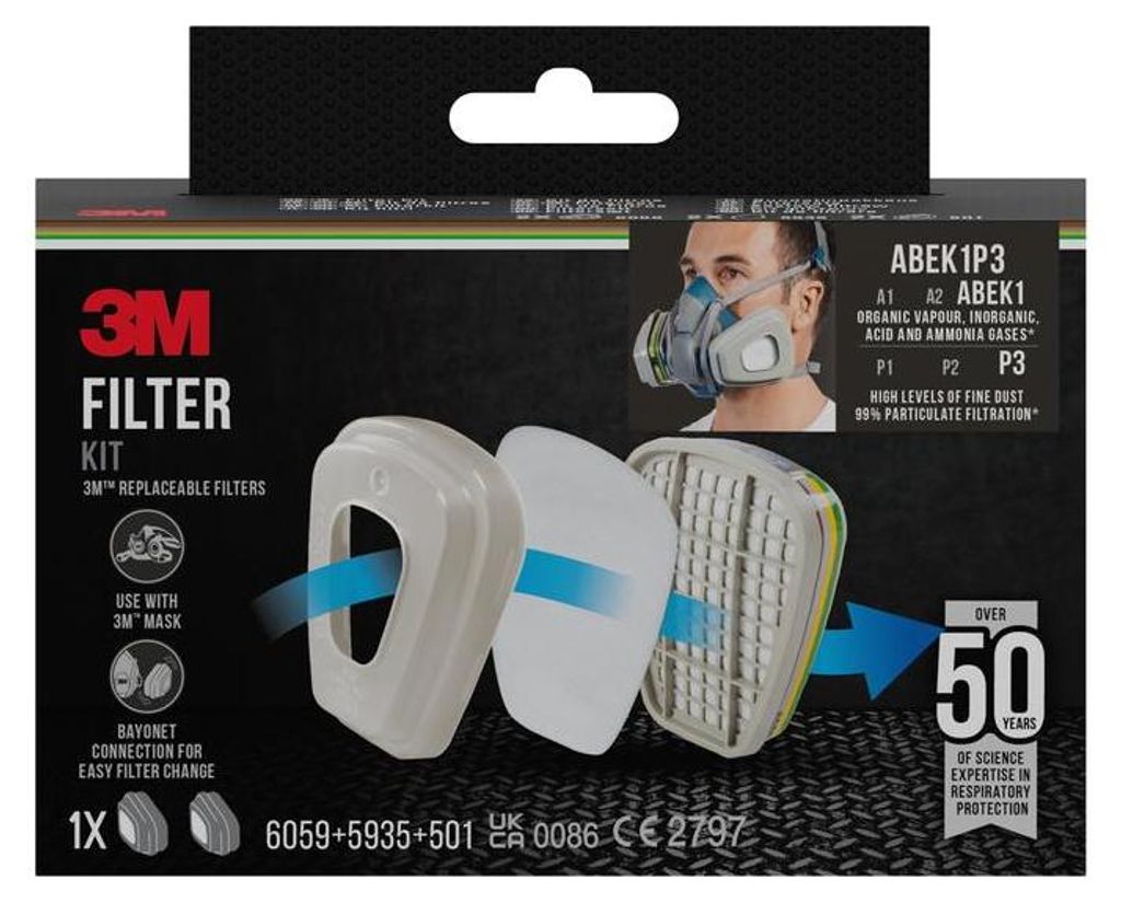 Jeu de filtres 3M™ 6004-1, filtre combiné ABEK1P3 (2x6059, Image du produit 