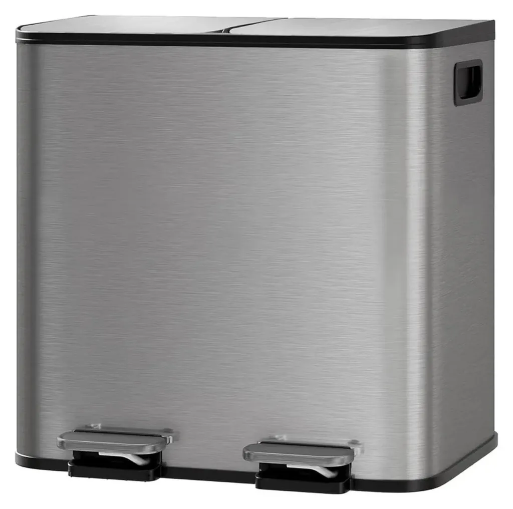 Poubelle double 2 x 15L en acier inoxydable pour tri sélectif gris