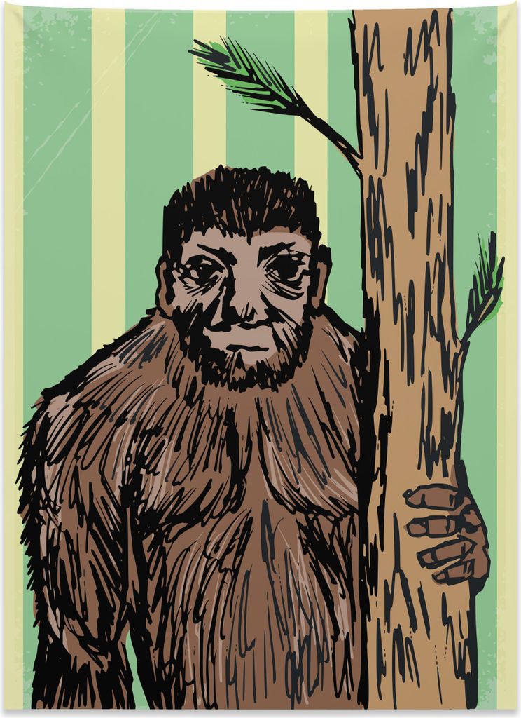 Abakuhaus Bigfoot Wandteppich, Mysteriöse Yeti Sketch aus Weiches Mikrofaser Stoff Kein Verblassen Klare Farben Waschbar, 110 x 150 cm, Mehrfarbig
