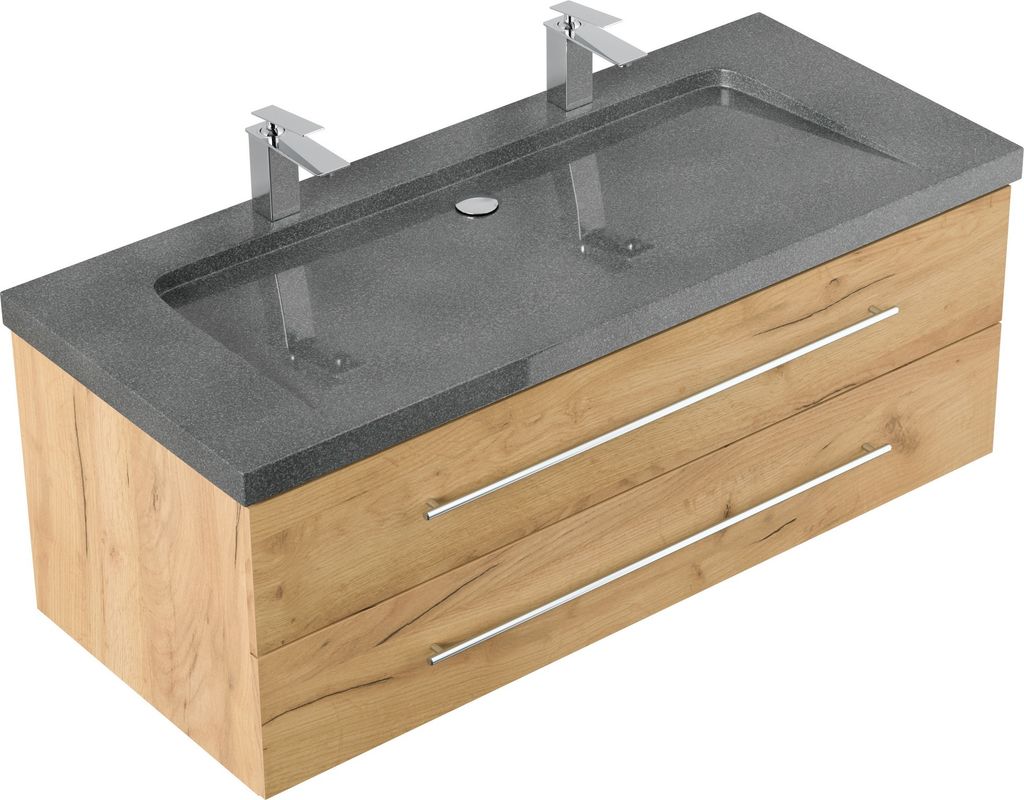 Badmöbel Granit G654 YAMO 130 cm 2 Hahnlöcher SoftClose in versch. Ausführungen