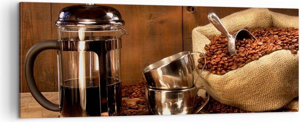 Bild auf Leinwand - Leinwandbild - Kaffeebohnen gerösteter Kaffee Tasse - 140x50cm - Wand Bild - Wanddeko - Leinwanddruck - Bilder - Kunstdruck - ...