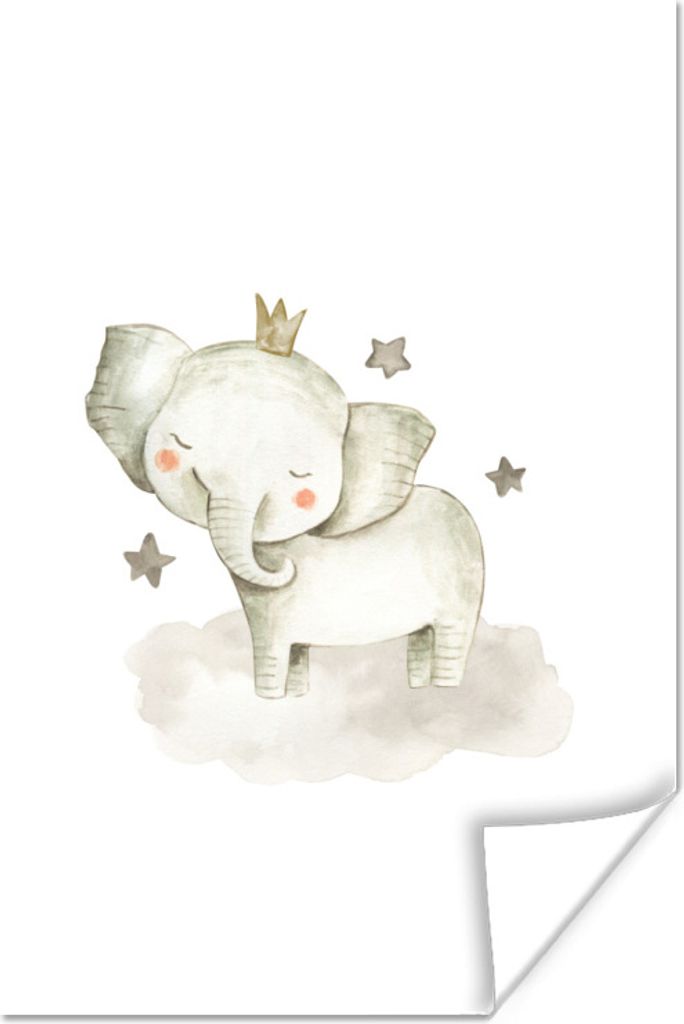 MuchoWow Poster Tiere - Elefant - Sterne 40x60 cm - Plakate für die Wand - Poster Babyzimmer