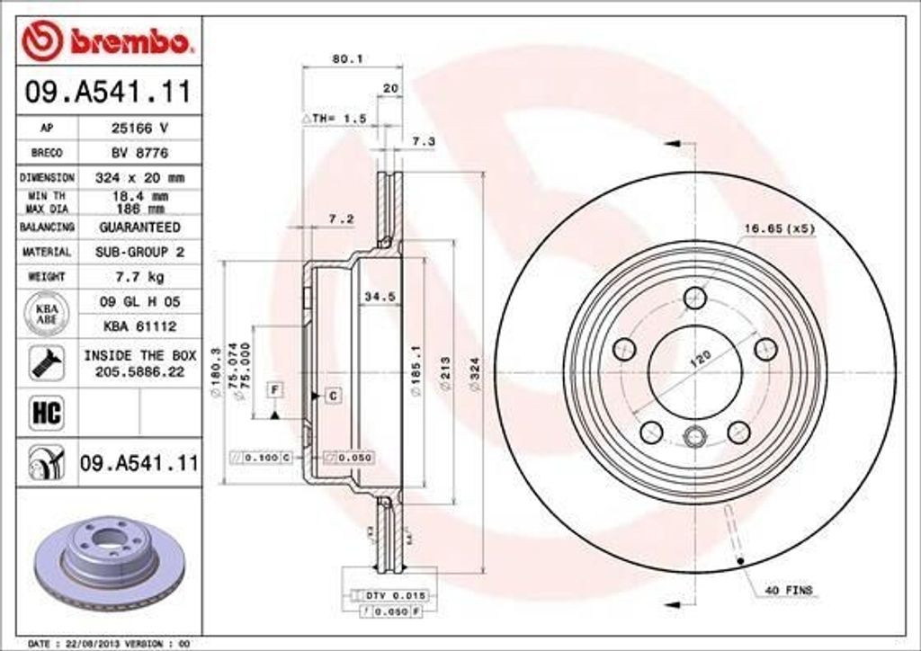 BREMBO 09.A541.11 - OE 34216756849 Bremsscheibe für X5 (E53)