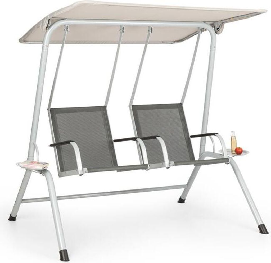 blumfeldt Bel Air Duo Swing Hollywoodschaukel - für 2 Personen , Duo Relax-Bauweise , atmungsaktives Gewebe , Edelstahl-Schrauben , anthrazit/Creme