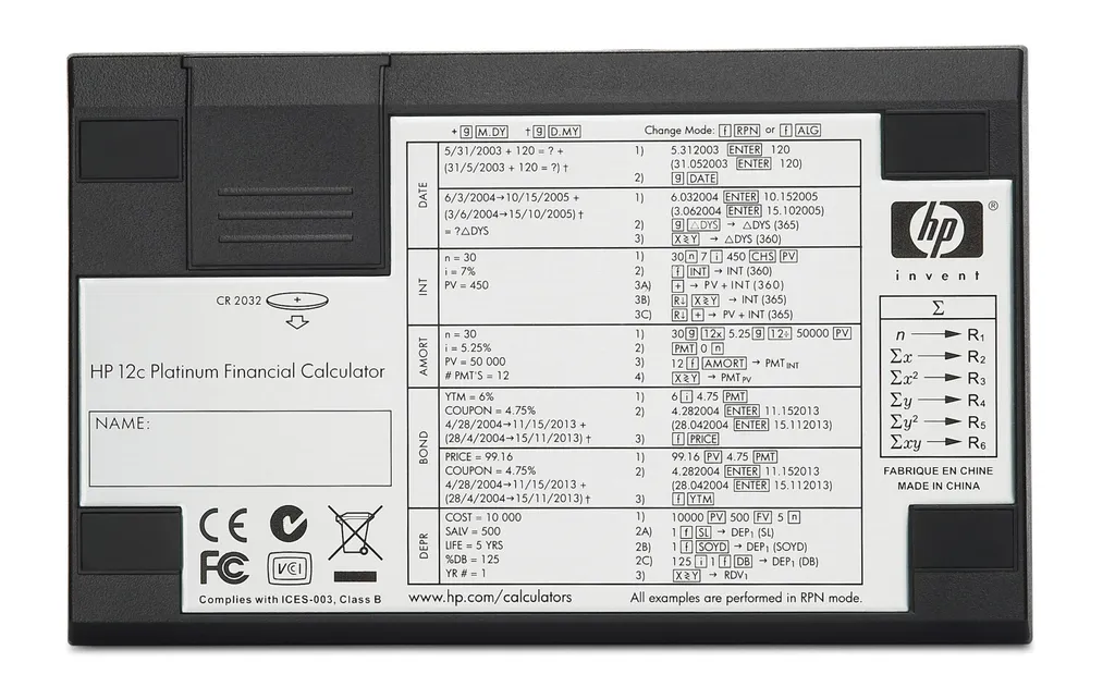 HP 12c Platinum Calculatrice Financière Programmable - Édition Premium