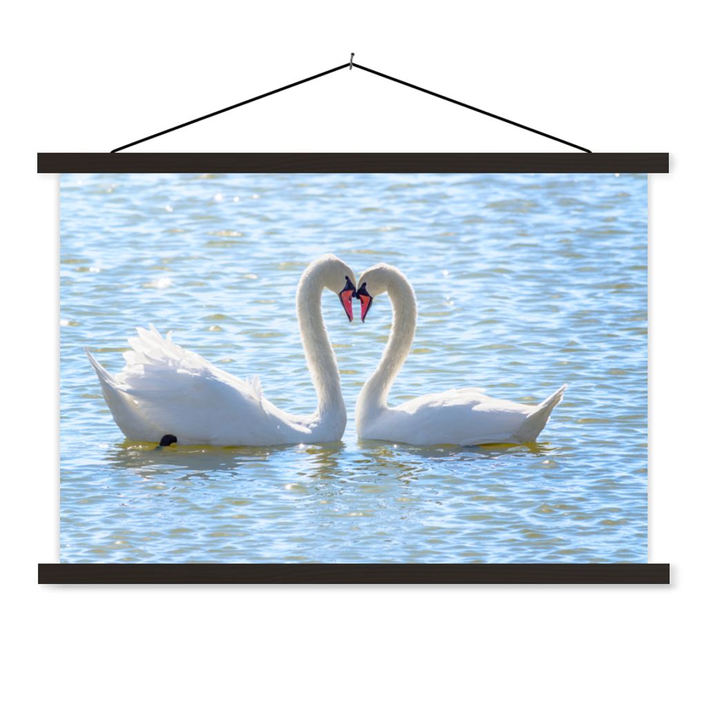 MuchoWow Textilposter Vögel - Schwan - Wasser - Liebe - Sonne 60x40 cm mit schwarzem Rahmen - Hölzernes