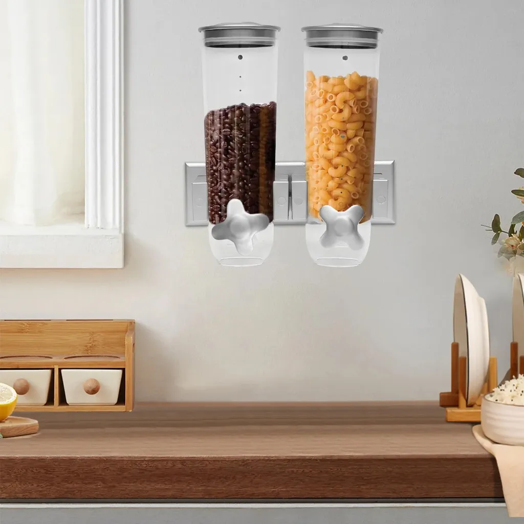 Distributeur de céréales mural double en ABS argenté - Modèle K90-2 - 5