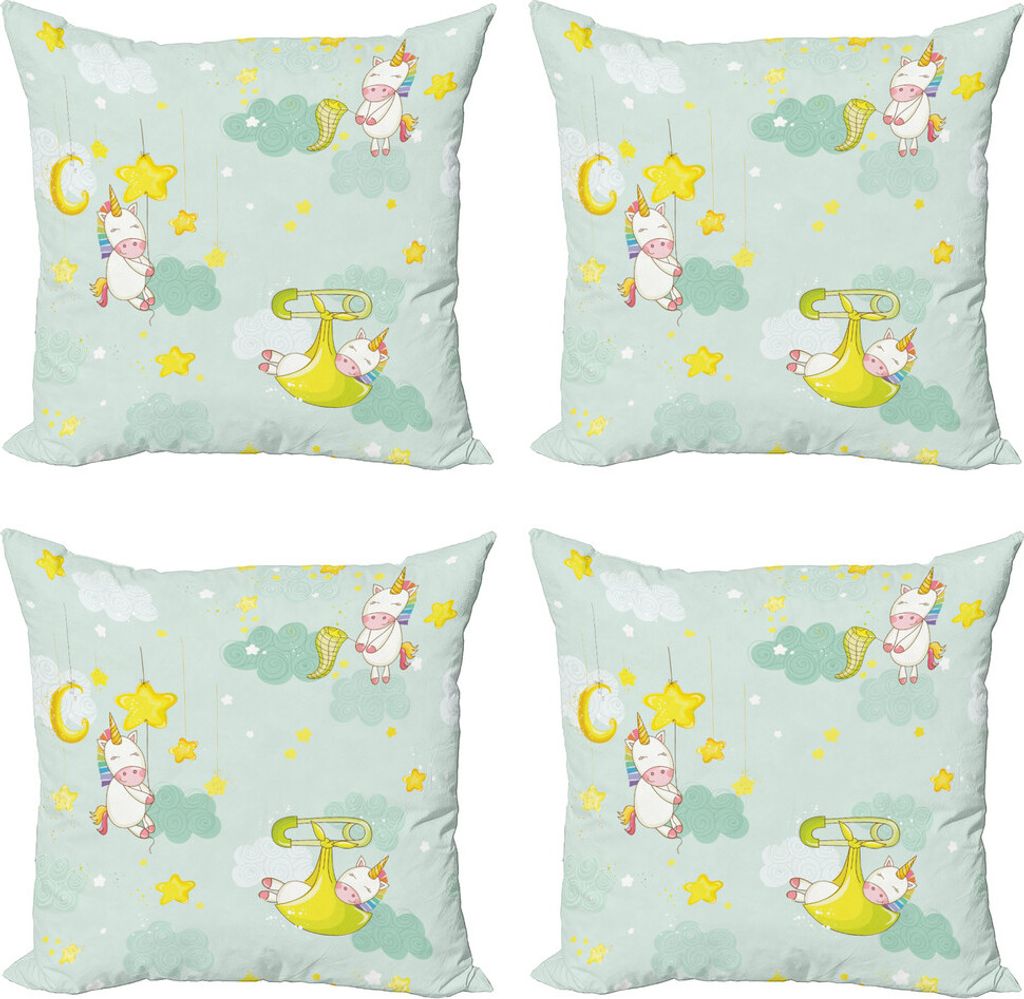 ABAKUHAUS Unicorn-Party Kissenbezug Set (4 Stück), Nacht Tiere, Moderner Doppelseitiger Digitaldruck, 60 cm x 60 cm, Mehrfarbig