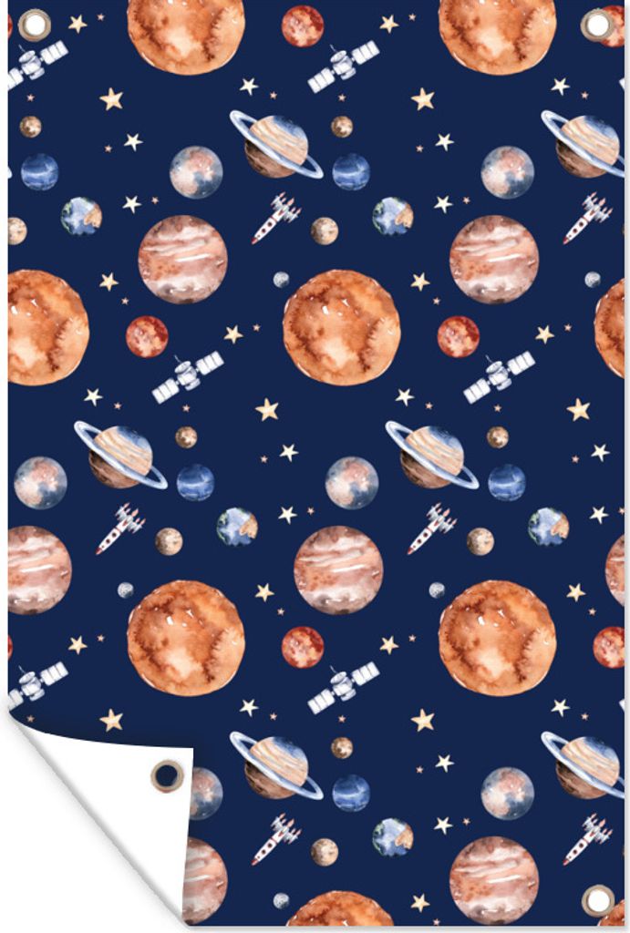 MuchoWow 80x120 cm Outdoor-Poster Gartendeko Sichtschutz Garten Poster für den Garten Weltraum - Rakete - Planeten - Jungen - Mädchen - Kinder...