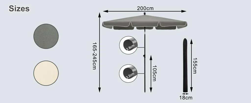 Parasol de balcon rectangulaire inclinable gris anthracite 200x125cm - 4