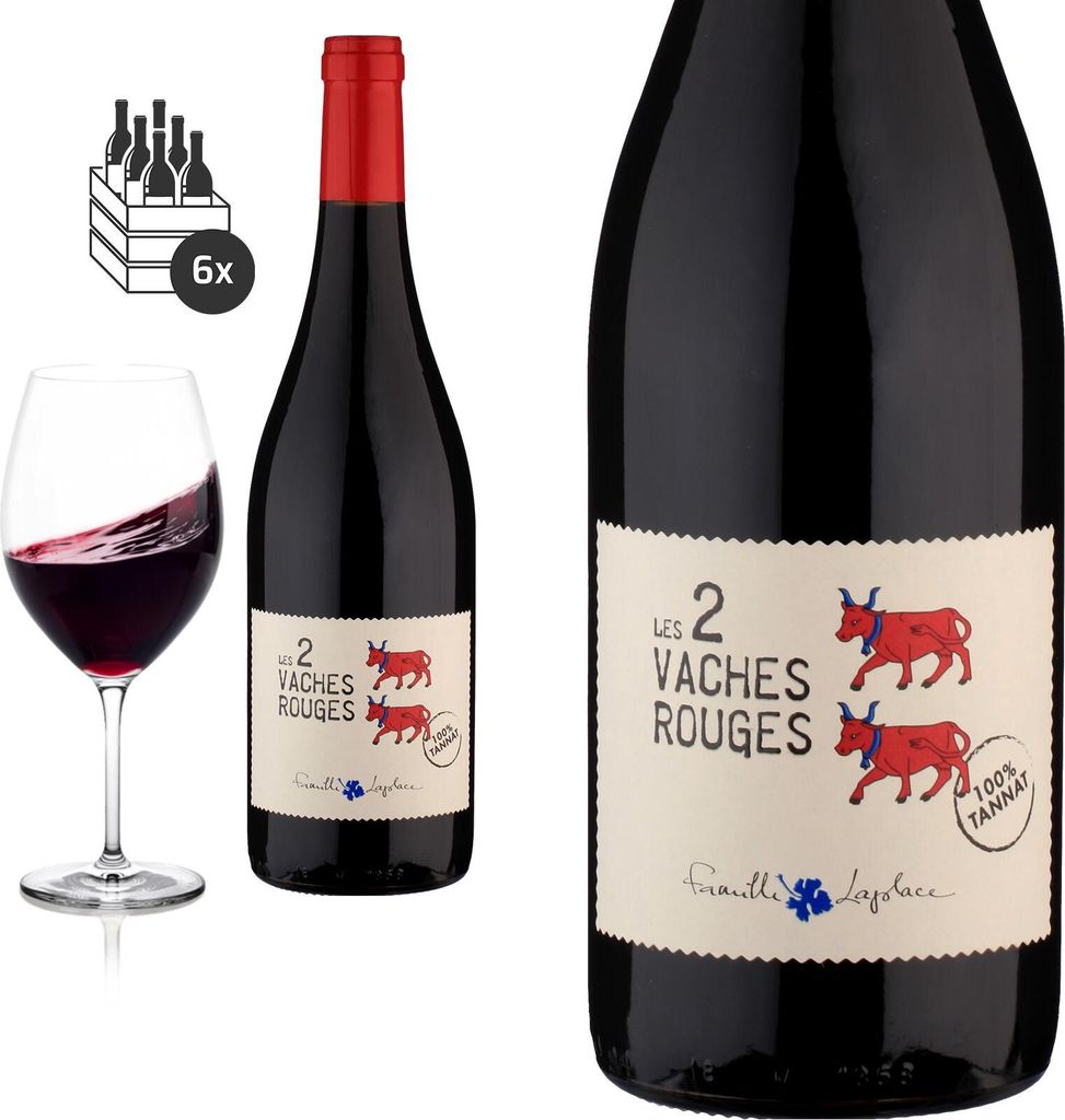 6er Karton 2023 Tannat - Les 2 Vaches rouge - von Aydie Produktbild 