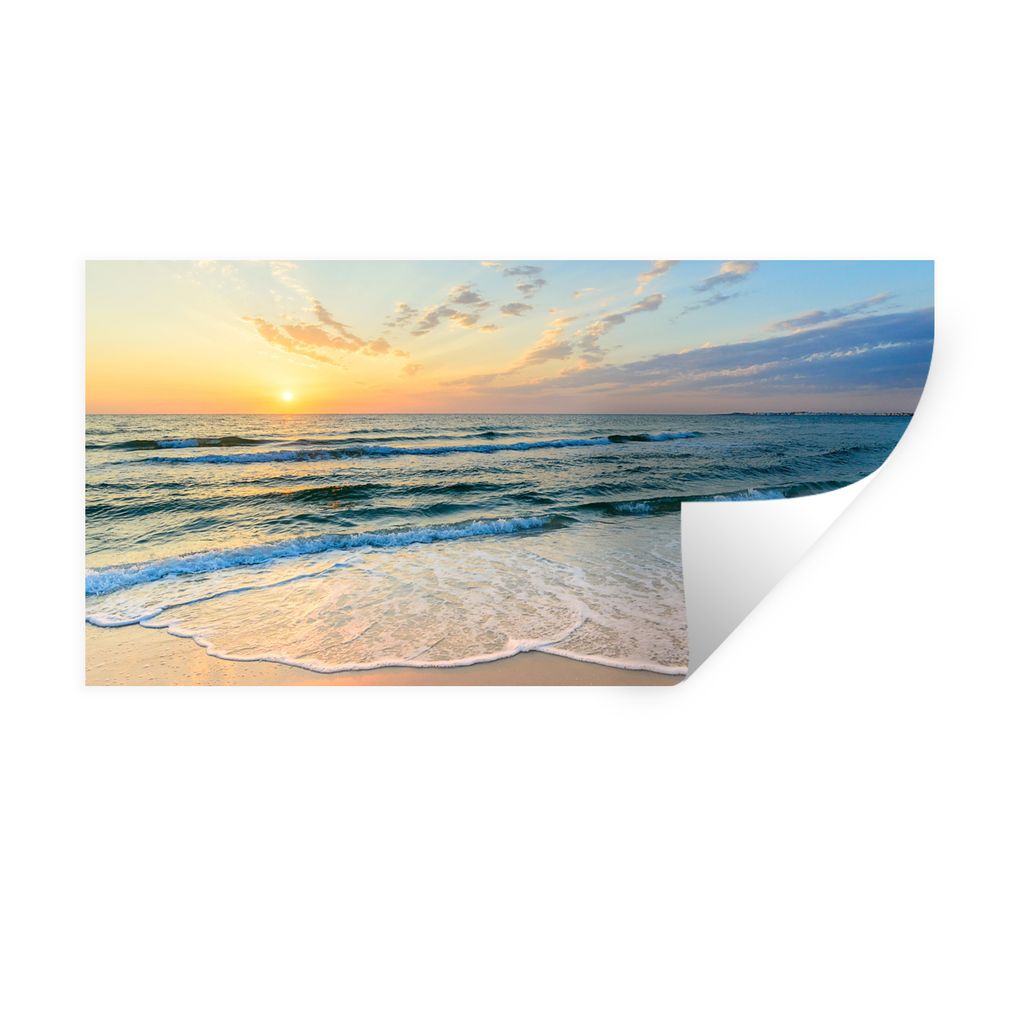 MuchoWow Wandtattoo Wandsticker Wandaufkleber Strand - Meer - Sonnenuntergang - Golf 80x40 cm Selbstklebend und Repositionierbar - Aufkleber