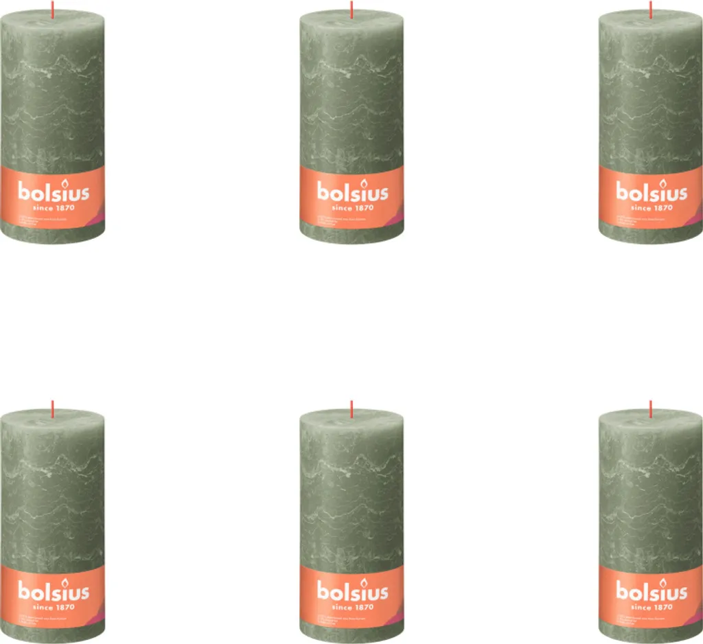 Bolsius - Candela a colonna rustica - 200/100 - 1 pezzo per confezione - Olive fresche - Confezione risparmio - 6 pezzi