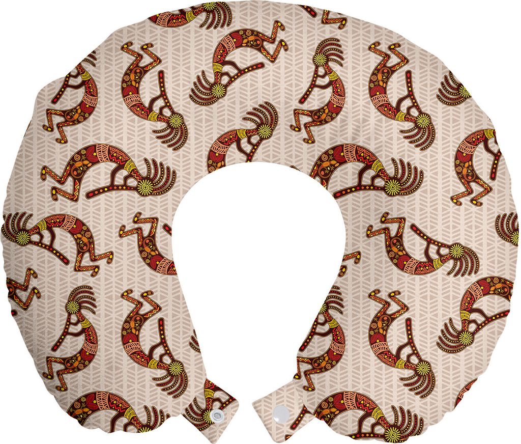 ABAKUHAUS Kokopelli Reisekissen Nackenkissen, Warm Cultural Symbols, Schaumstoff Reiseartikel für Flugzeug und Auto, 30x30 cm, Burgund Mehrfarbig