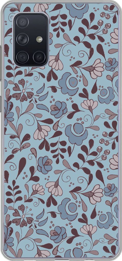 MuchoWow Handyhülle Schutzhülle Hülle für Telefoonhoesje Samsung Galaxy A51 5G Muster - Blume - Grau - Blau Silikon Softcase Handy Hülle - A...