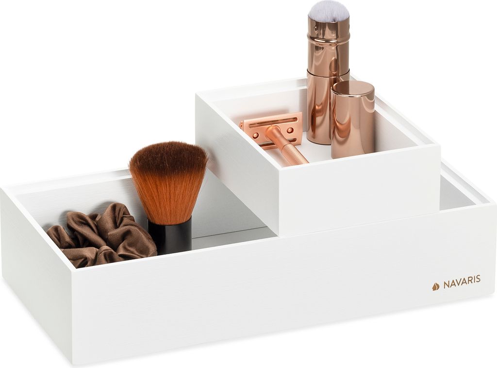 Navaris Aufbewahrungsbox aus Bambus 2er Set - 2x Ordnungsbox Holz Box Schachtel Kiste - Einsatz für Schublade - Organisation Aufbewahrung - stapelbar