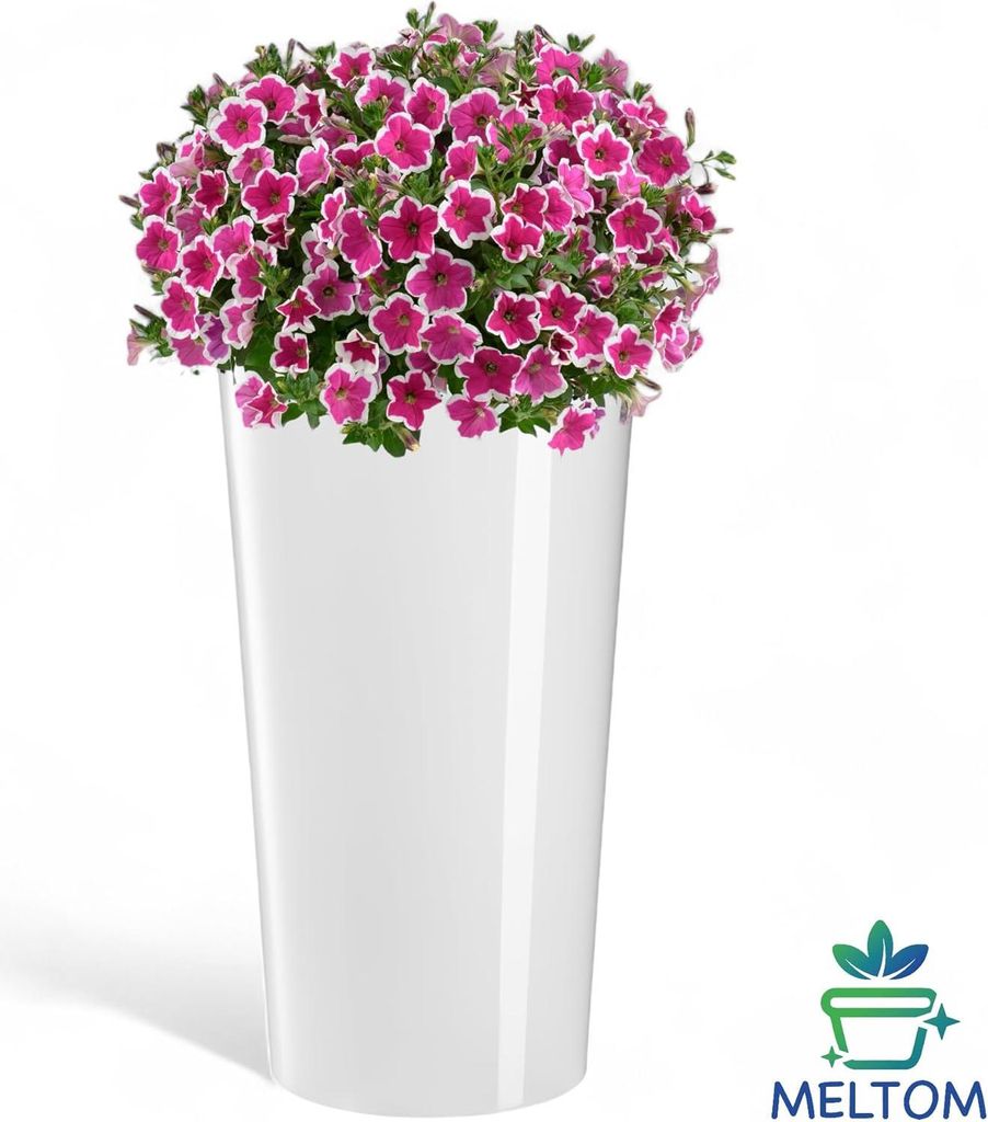 Hochglanz-Blumentopf mit Bewässerungssystem - XXL weiß
