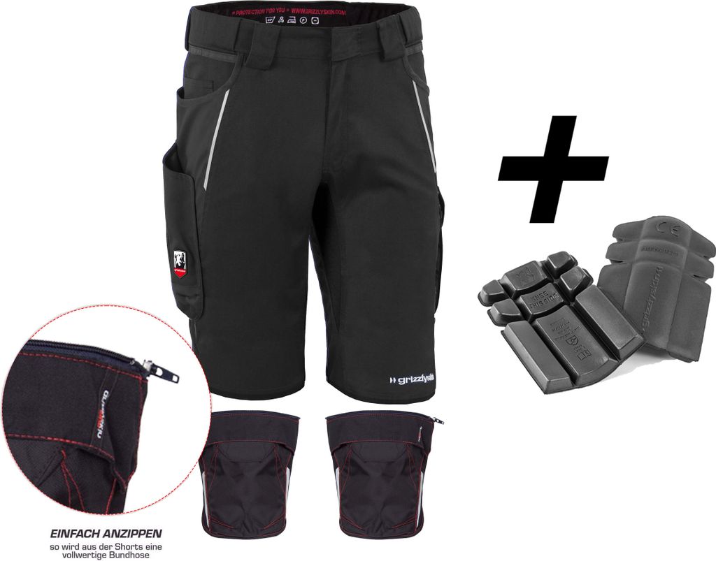 Qualitex kurze Arbeitshose - HANDWERKER-BUNDLE IRON Shorts + Kniepolstertasche inklusiv Kniepolster - in Farbe: schwarz - Herren: 44 - Damen: 38