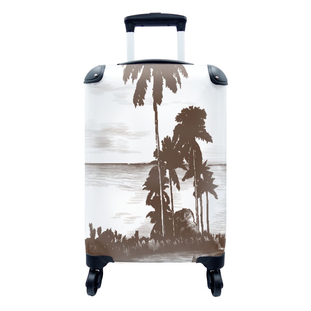 MuchoWow Koffer Handgepäck Trolley Rollkoffer Kleine Reisekoffer mit 4 Rollen - Meer - Palme - Strand - Cabin Size < 55x40x23 cm & 55x40x20 cm -...