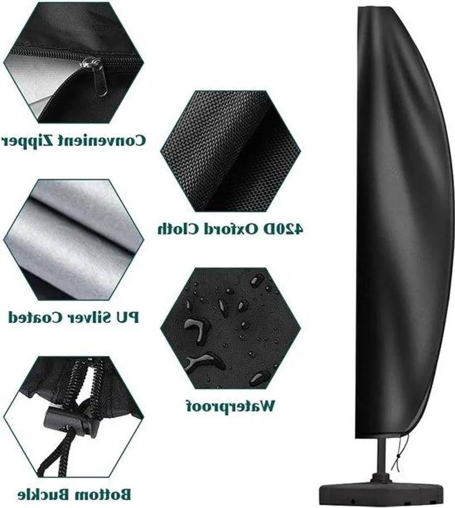 Bâche Parasol Déporté Imperméable en Toile Oxford 420D Noire - Qualité Pro