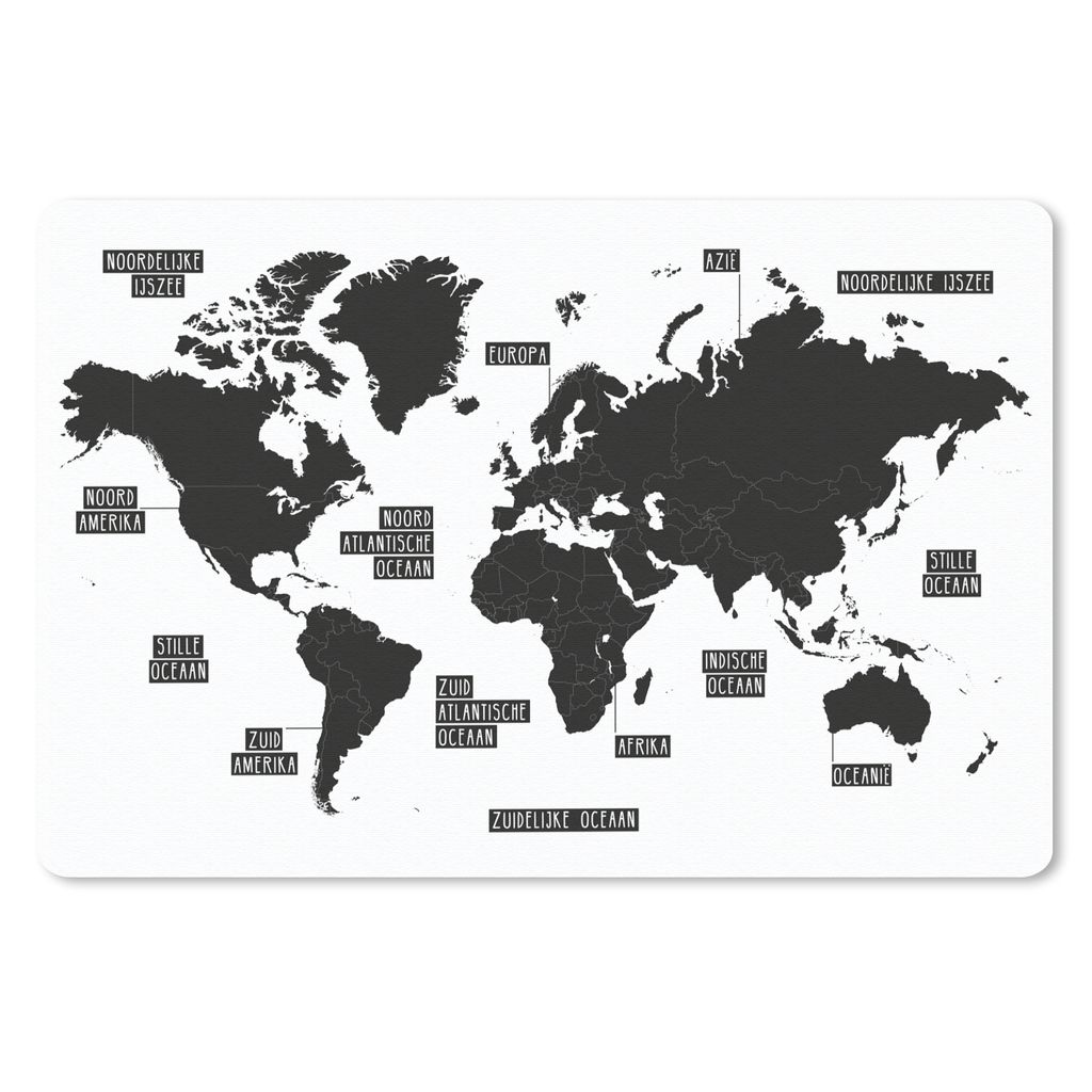 MuchoWow Schreibtischunterlage Weltkarte - Schwarz - Weiß - Kinder - Junge - Mädchen 60x40 cm - XXL Mauspad - Großes Mauspad