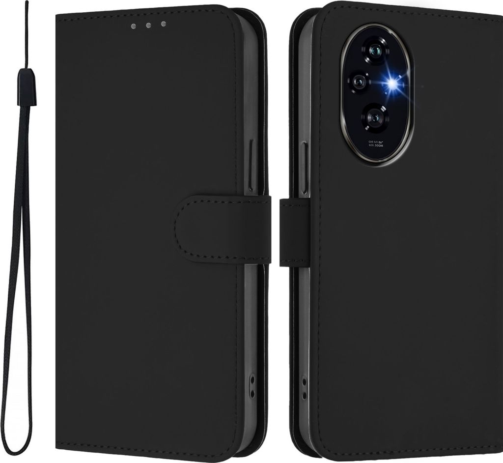 Hülle für HONOR 200 Pro - Phonesta Soft Skin Book Wallet Klapphülle mit Kordel - Schwarz