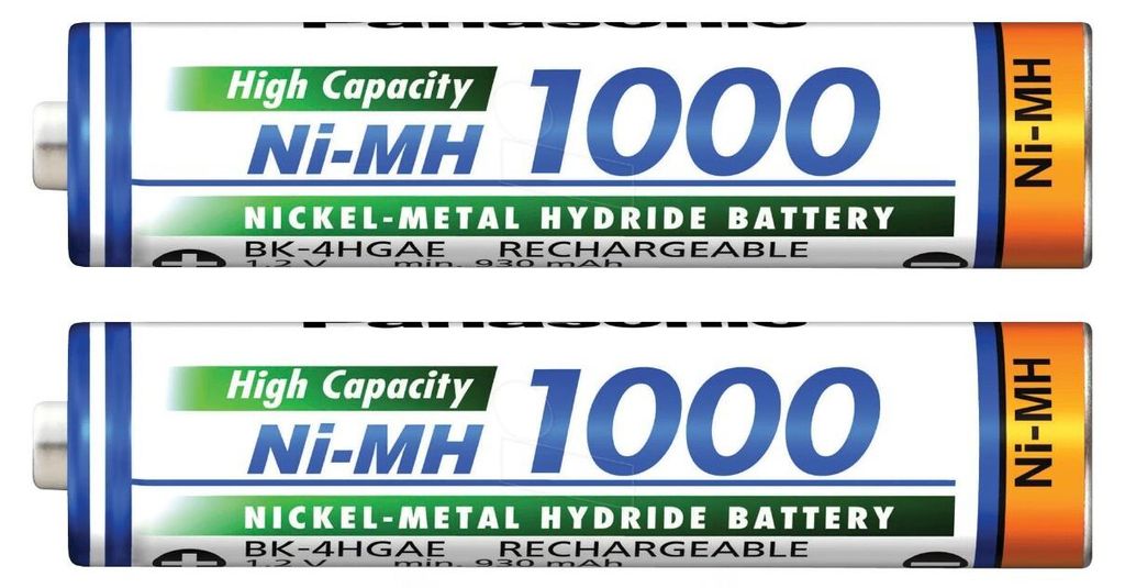 Two AAA rechargeable batteries are shown side-by-side against a white background.