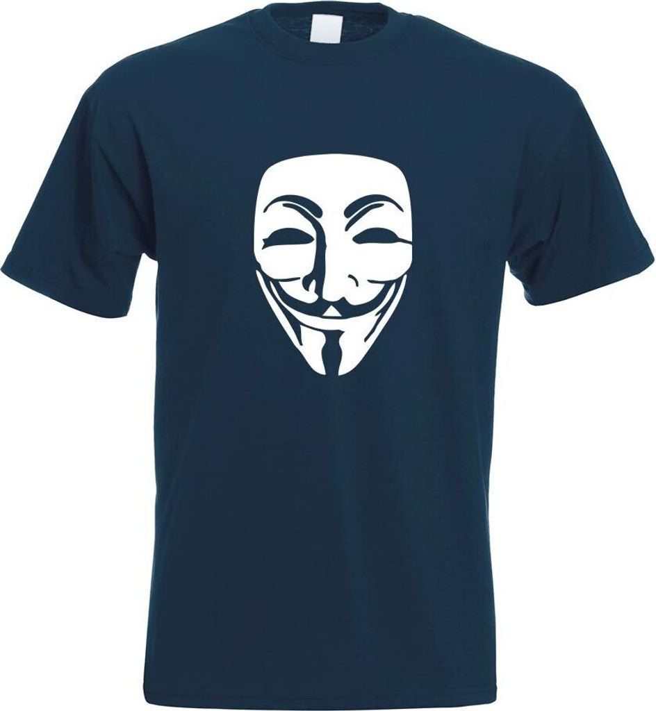Kiwistar - T-Shirt - Navy - Anonymous Maske Motiv Bedruckt Funshirt Design Print - mit Motiv Bedruckt - Funshirt Design - Sport - Freizeit - Herren...