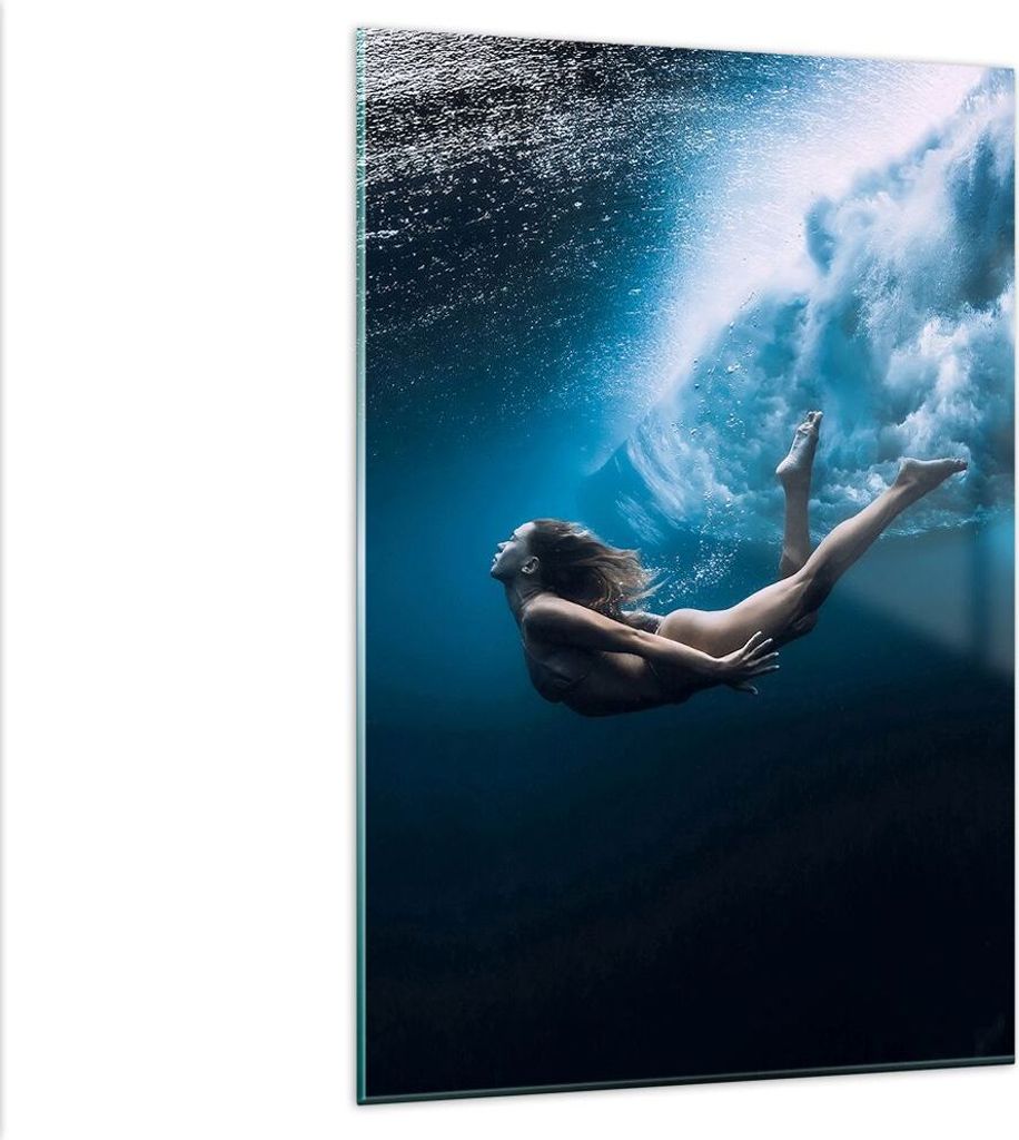 Bilder auf glas - Einteilig - Tauchen Frau Wellen - 80x120cm - Glasbilder - Wandbilder - Bilder - zum Aufhängen bereit - Wanddekoration aus Glas -...