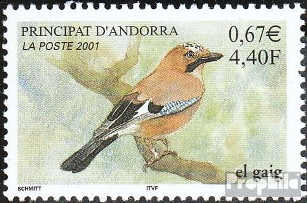 Briefmarken Andorra - Französische Post 2001 Mi 569 (kompl.Ausg.) postfrisch Eichelhäher