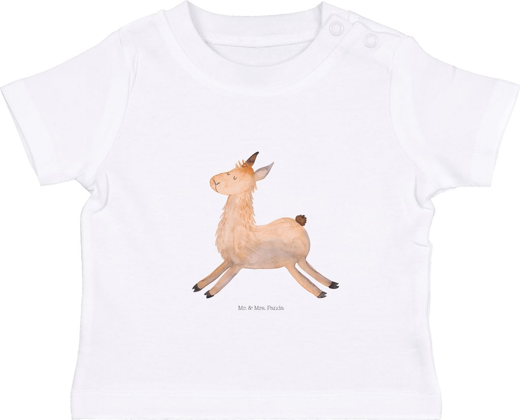 Mr. & Mrs. Panda Organic Baby Shirt Lama Springen 0. - 6. Monat - Weiß - Geschenk, Fröhlich, Abitur, Lamas, Jerseyshirt, Kleinkind T-Shirt, Kinde...